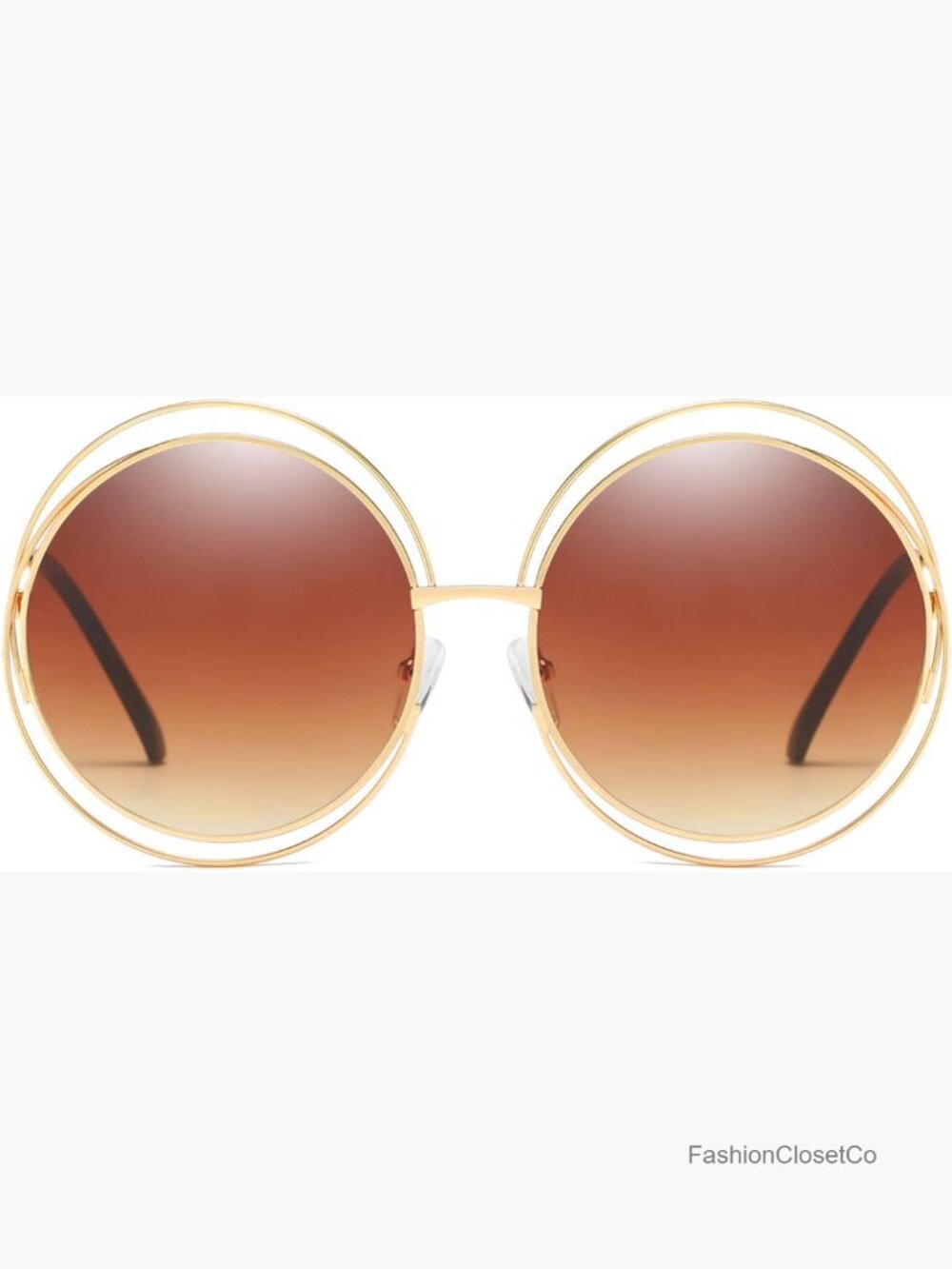 Metal Double Circle Wire Frame Oversized Round Sunglasses UV400 Protection